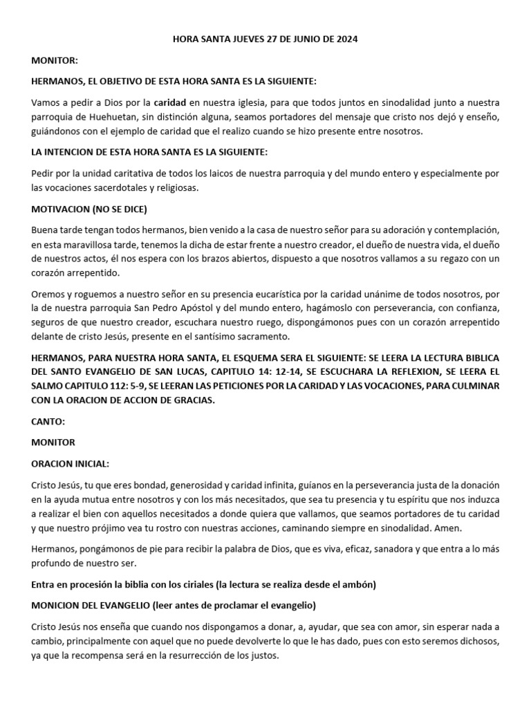 Hora Santa por la Caridad y Vocaciones | PDF | Cristo (título) | eucaristía