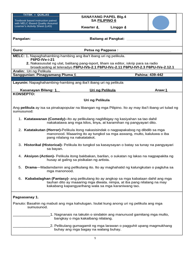 Las Q4 Filipino6 W4 | PDF
