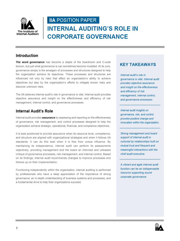 Internal Audit's Impact on Governance | PDF | Internal Audit | Audit