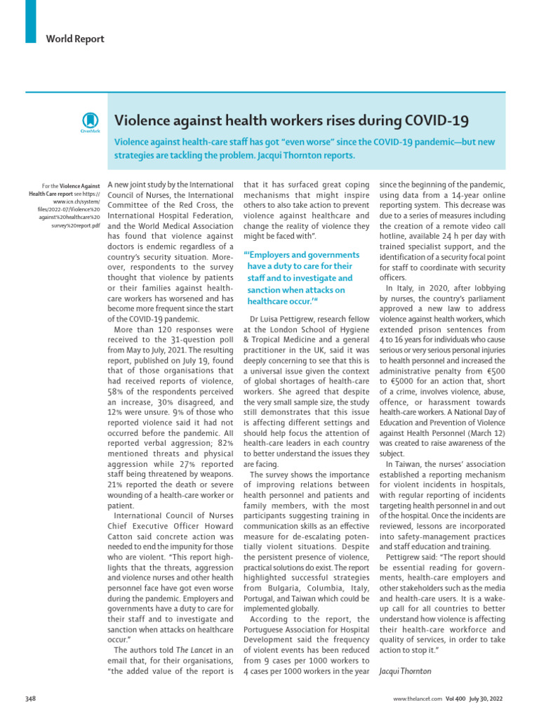 Violence Against Health Workers Rises During COVID | PDF | Health ...