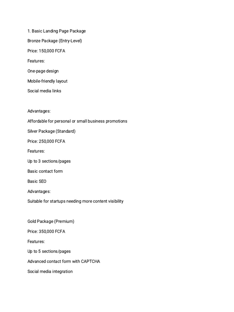 Affordable Web Design Packages Overview | PDF