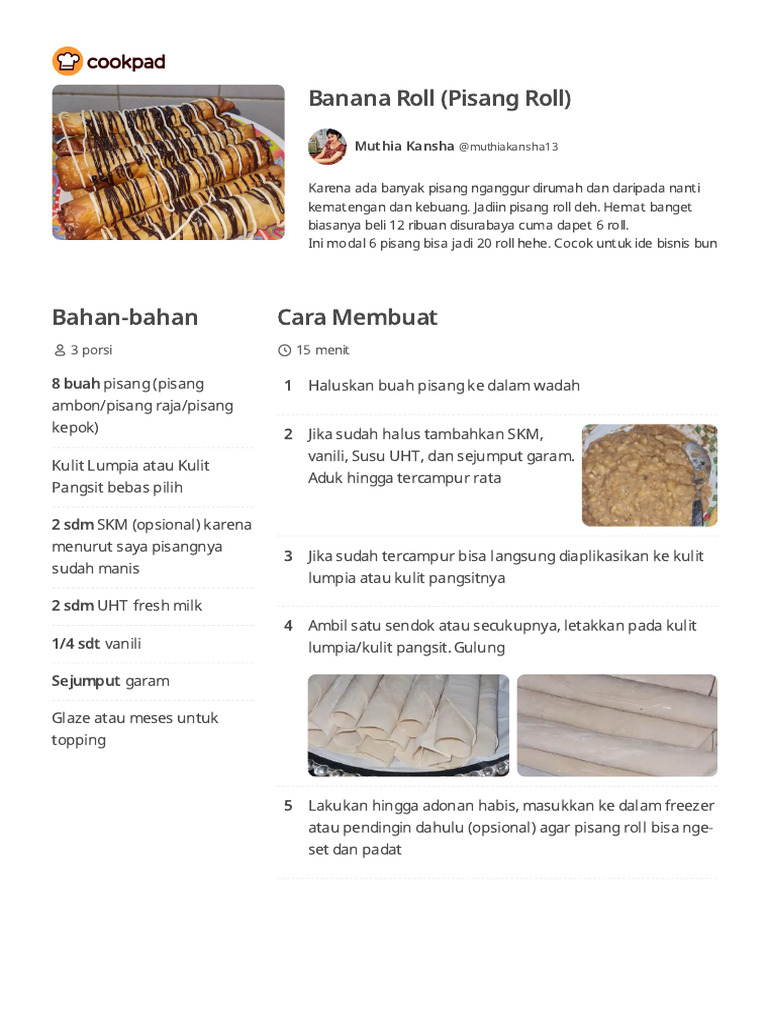 Resep Banana Roll (Pisang Roll) Oleh Muthia Kansha - Cookpad | PDF