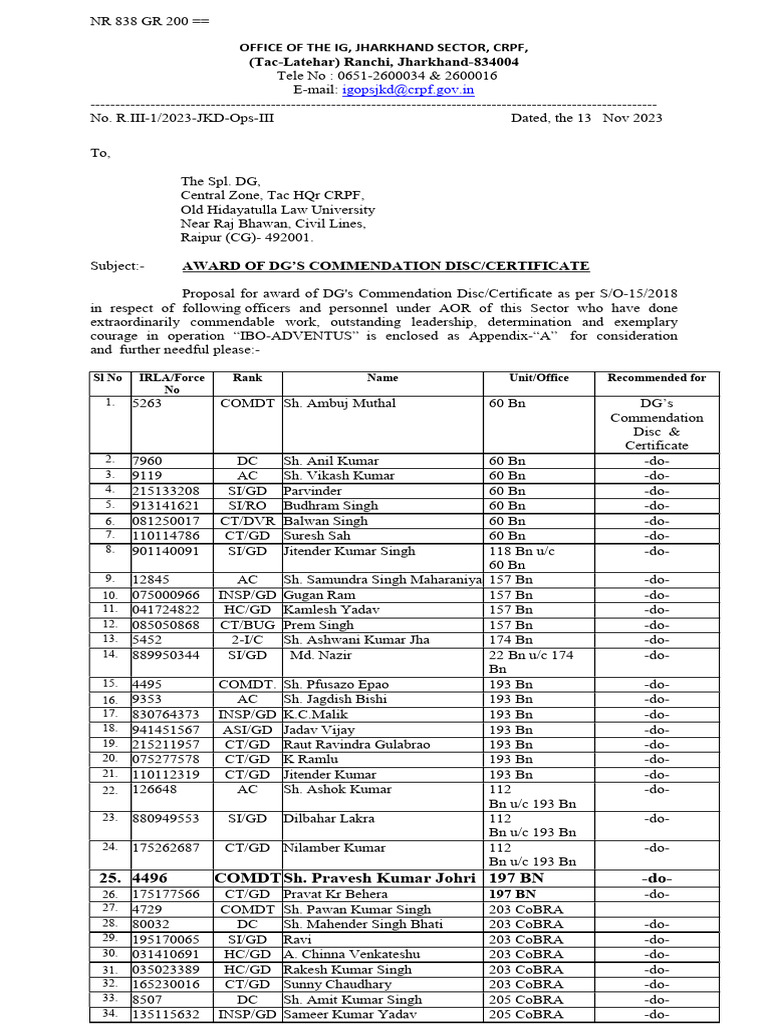 DG's Commendation Disc Awards Proposal | PDF | National Security