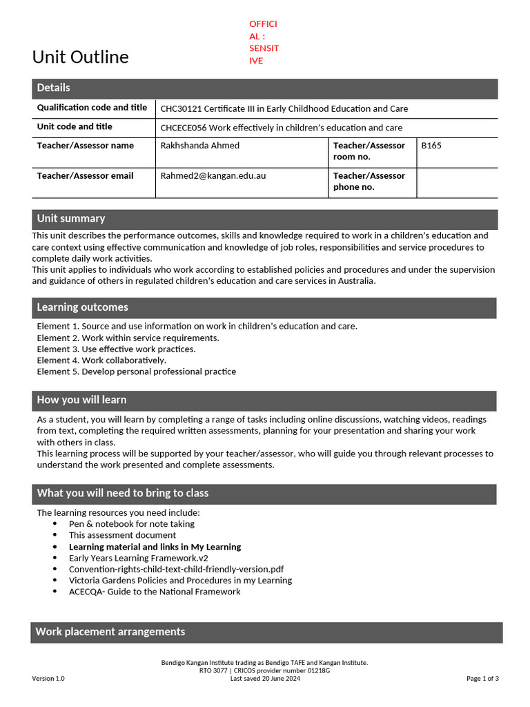 CHCECE056 Unit Resources Overview | PDF | Early Childhood Education ...
