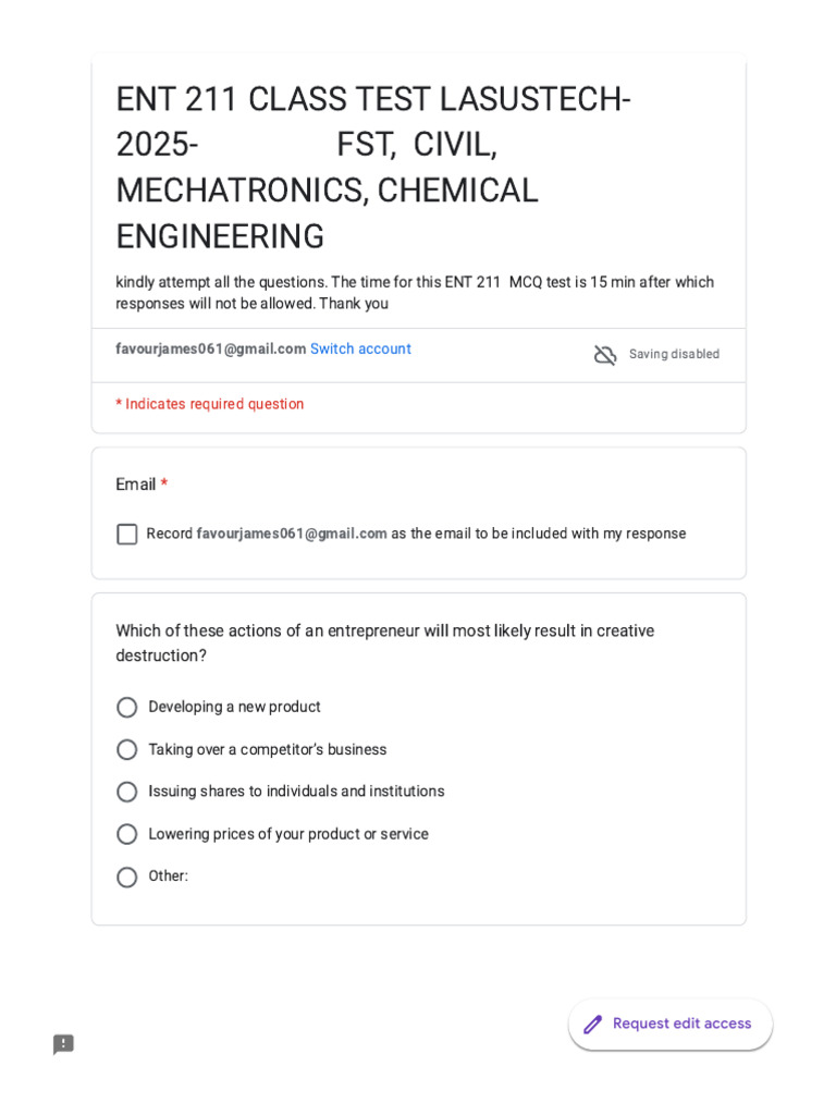 ENT 211 Test for Engineering Students | PDF | Entrepreneurship | Economies
