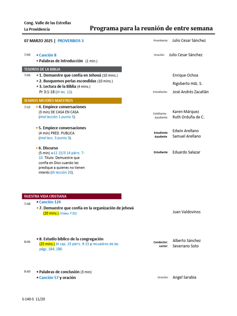 Programa Reunión Semanal 7 Marzo 2025 | PDF