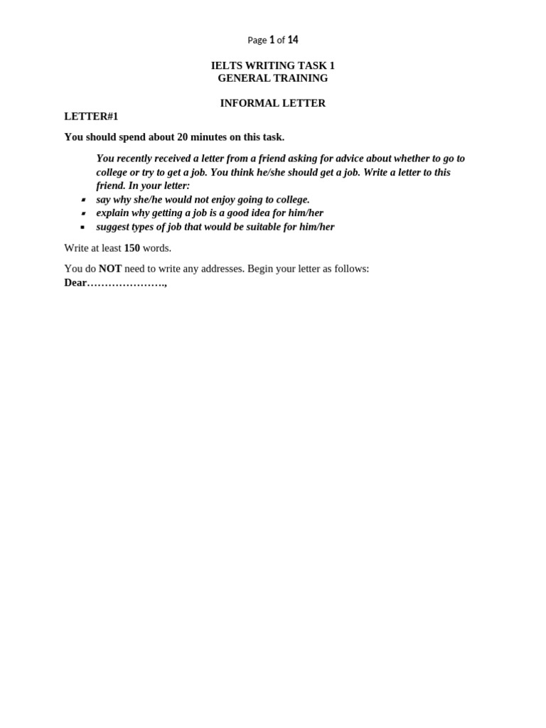 IELTS General Training Informal Letters | PDF
