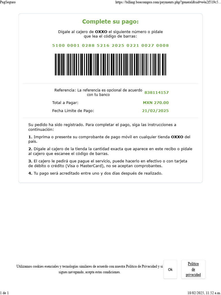 Instrucciones de Pago en OXXO | PDF