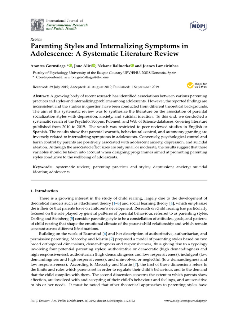 Parenting Styles and Internalizing Symptoms in Adolescence (2019) | PDF ...