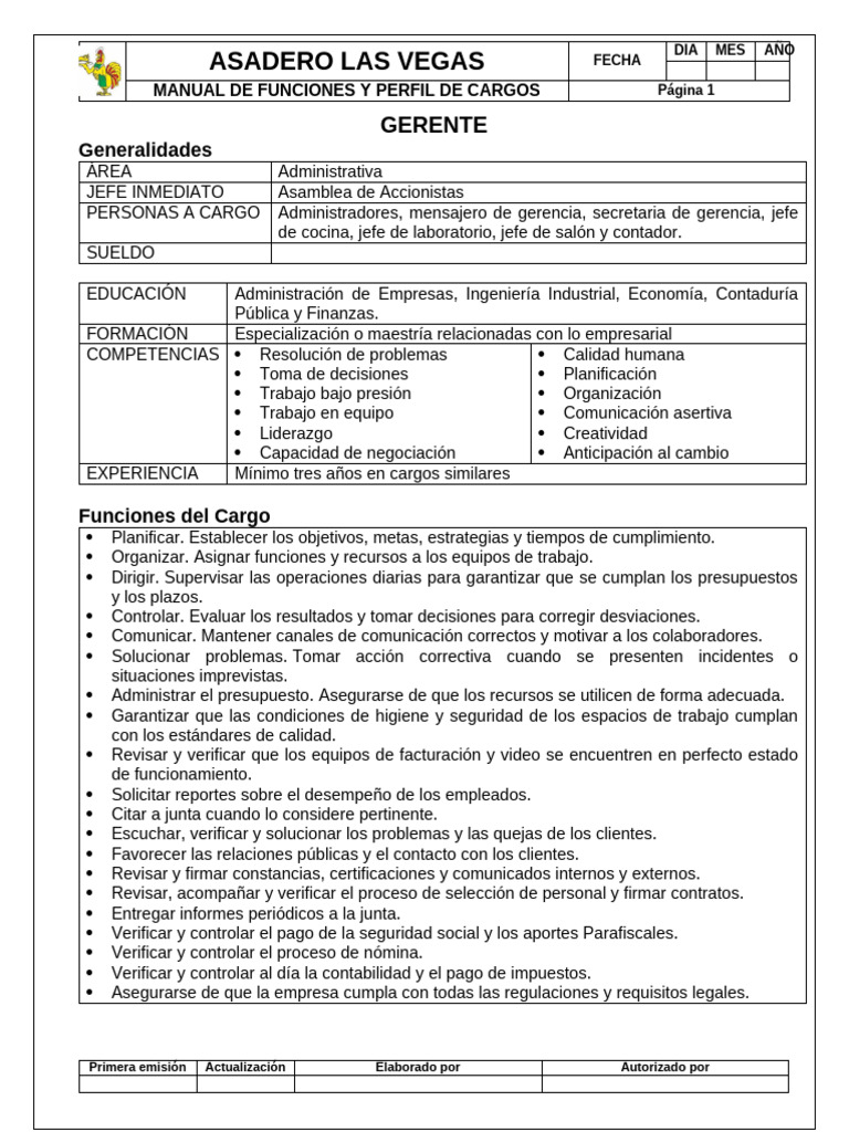 Manual de Funciones Asadero Las Vegas | PDF
