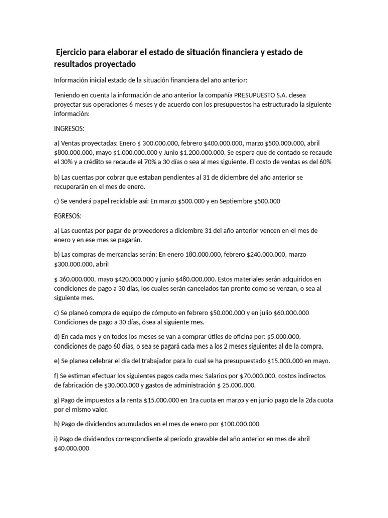 Proyección de Estado Financiero y Resultados | PDF | Economias | Dinero