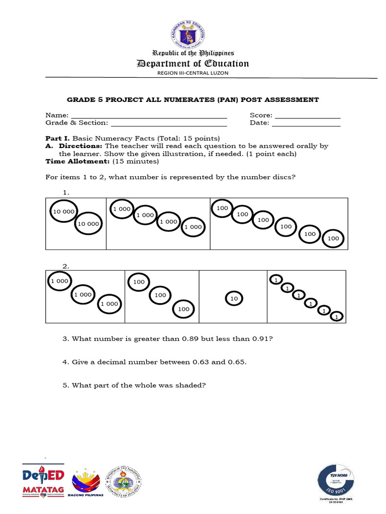 Grade 5 Numeracy Assessment Guide | PDF