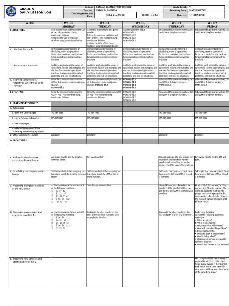 DLL Math 1st Quarter Week 4-5 | PDF | Mathematics