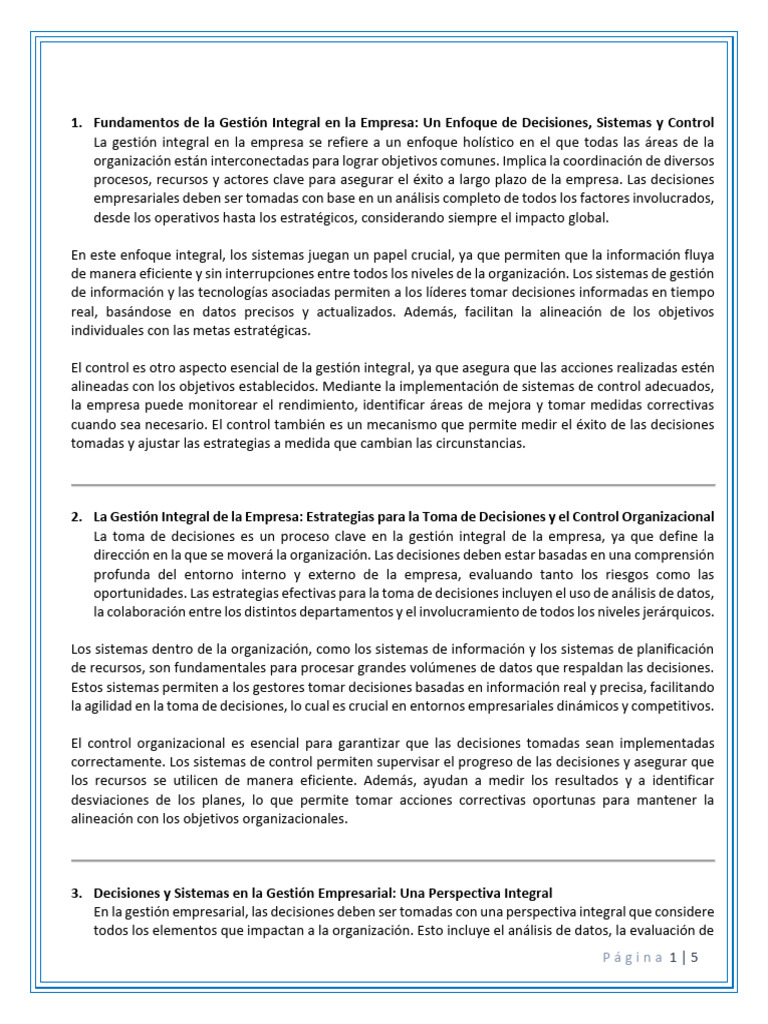 Tema # 6 - Gestión Integral de La Empresa Decisiones Sistemas y Control ...