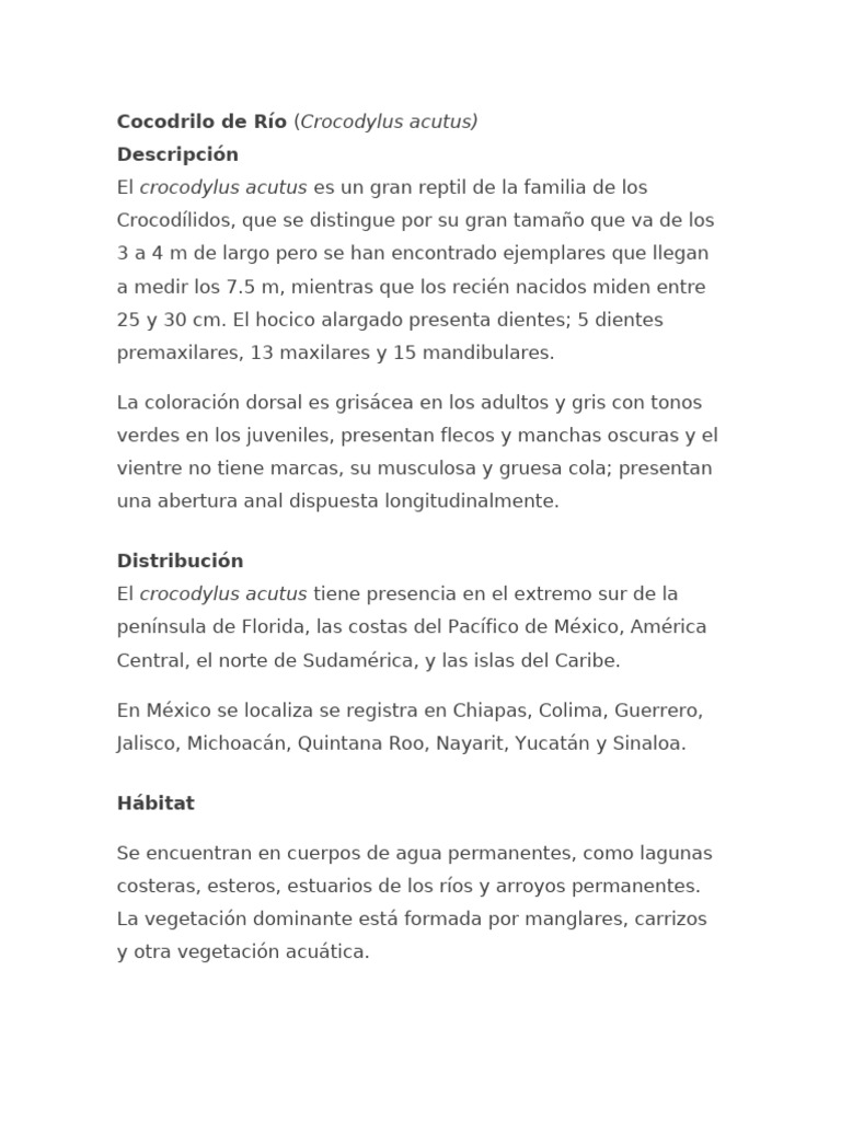 Cocodrilo de Río WORD | PDF | Zoología