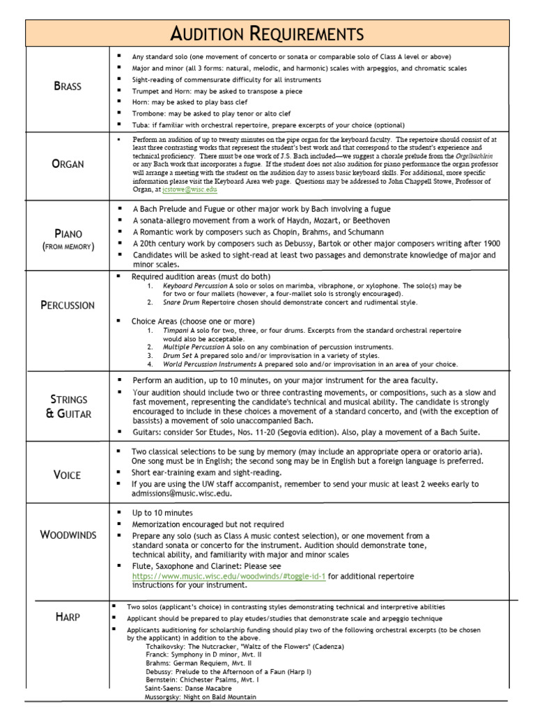 Music Audition Requirements Guide | PDF | Johann Sebastian Bach | Audition