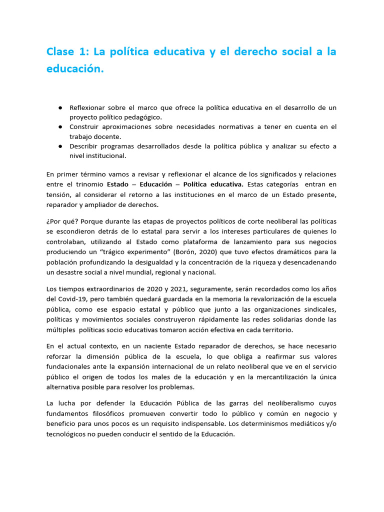Política educativa y derecho a la educación | PDF | Democracia ...