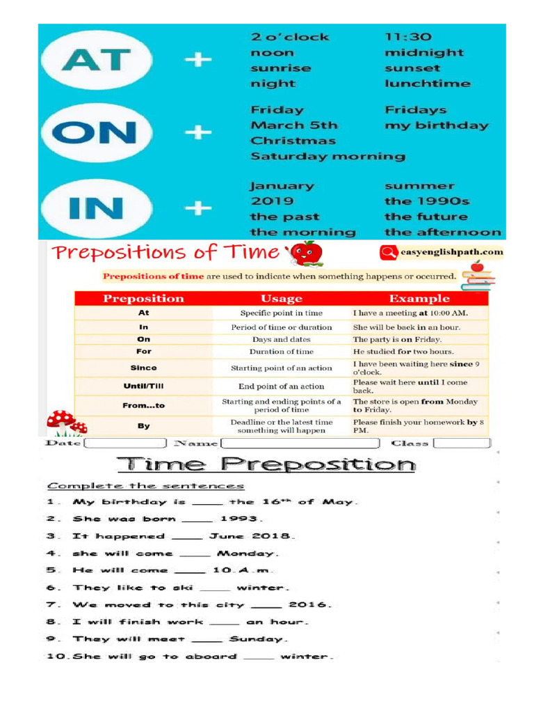 Prepositions of Time | PDF