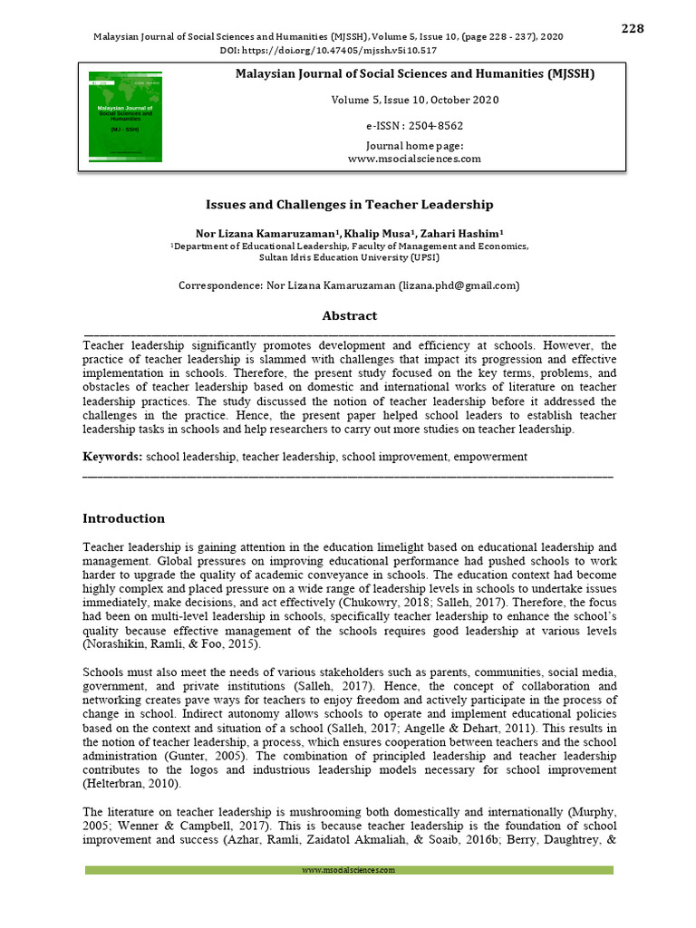 Challenges in Teacher Leadership | PDF | Teachers | Leadership