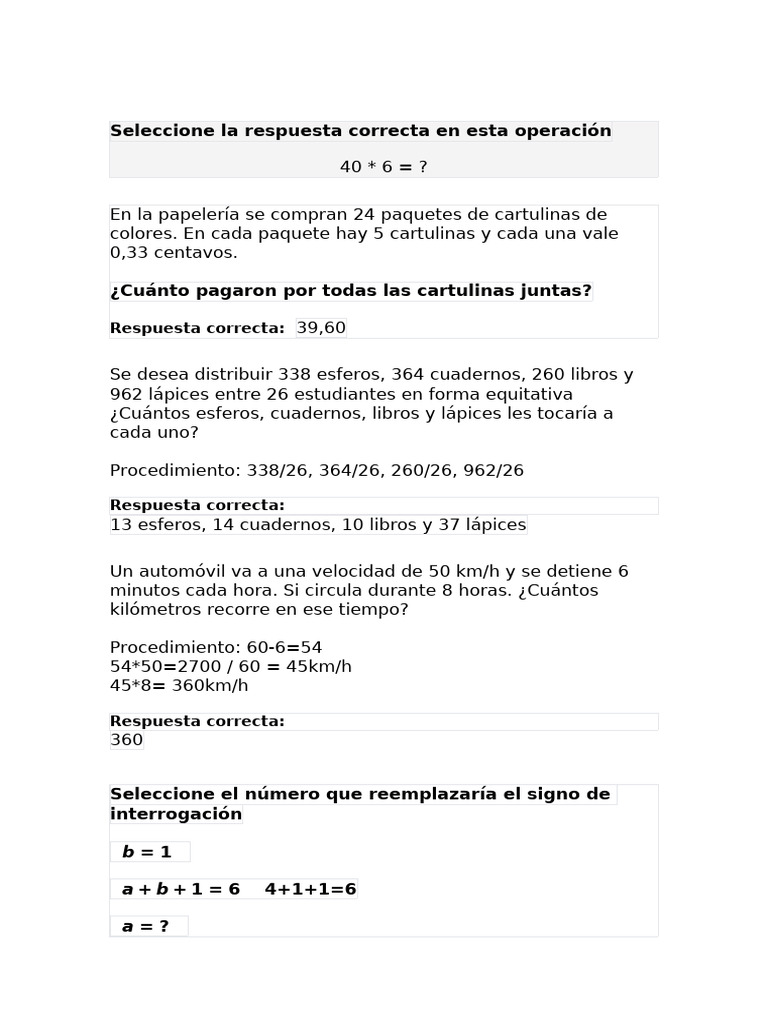 Operaciones matemáticas y problemas resueltos | PDF