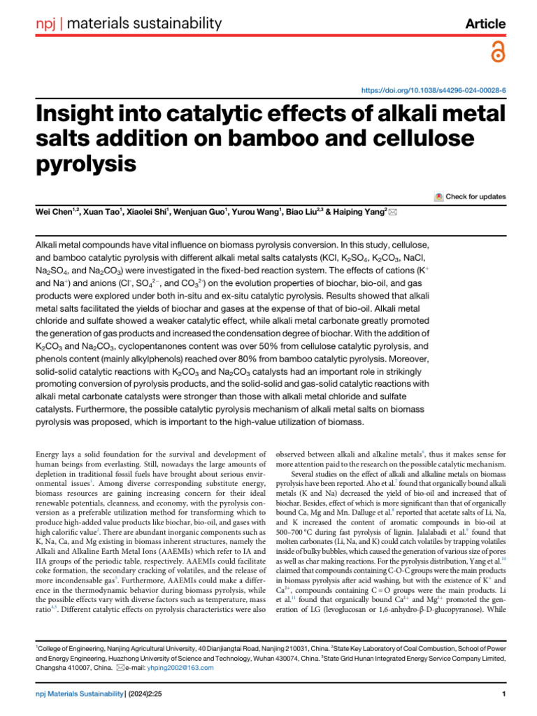 Catalytic Effects of Alkali Metals on Biomass Pyrolysis | PDF ...
