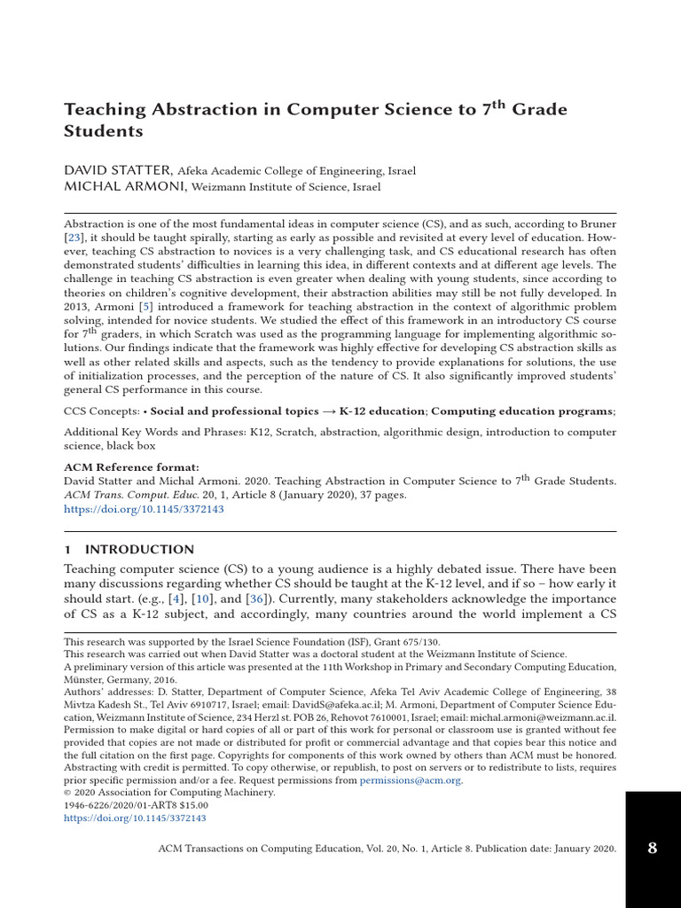 Teaching Abstraction in Computer Science To 7th Grade Numero 2 | PDF ...
