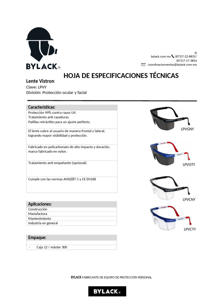 Lentes Vistron: Protección Ocular Efectiva | PDF
