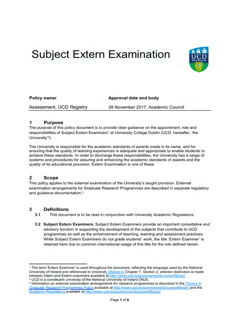 UCD Subject Extern Examiner Policy | PDF | Social Equality | Thesis