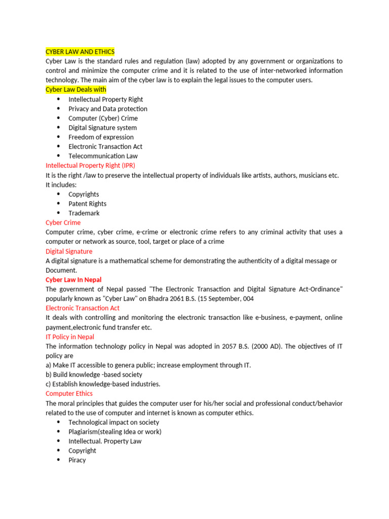 CYBER LAW AND ETHICS and Multimedia | PDF | Intellectual Property ...