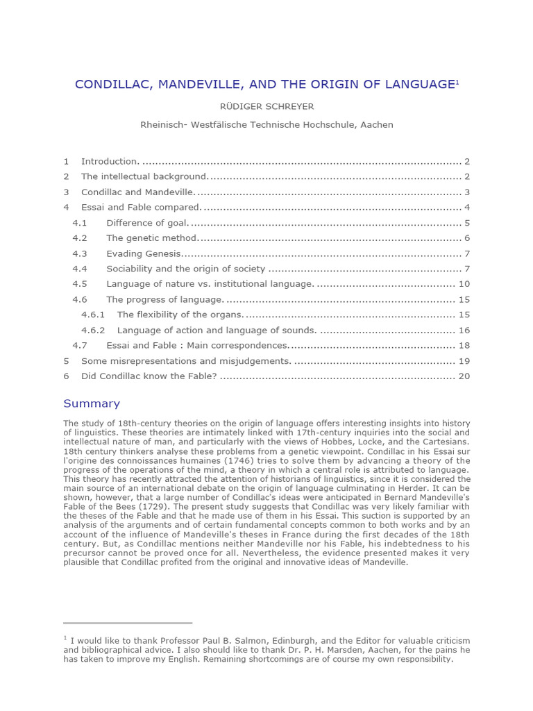 Condillac, Mandeville, and The Origin of Language | PDF | Reason ...