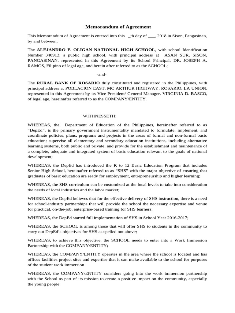 Moa For Abm | PDF | Employment | Legal Liability