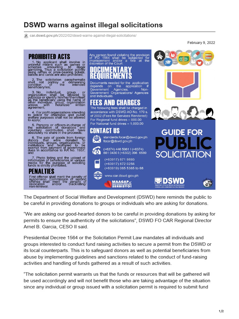 DSWD Warns on Illegal Solicitations | PDF | Fundraising | Government