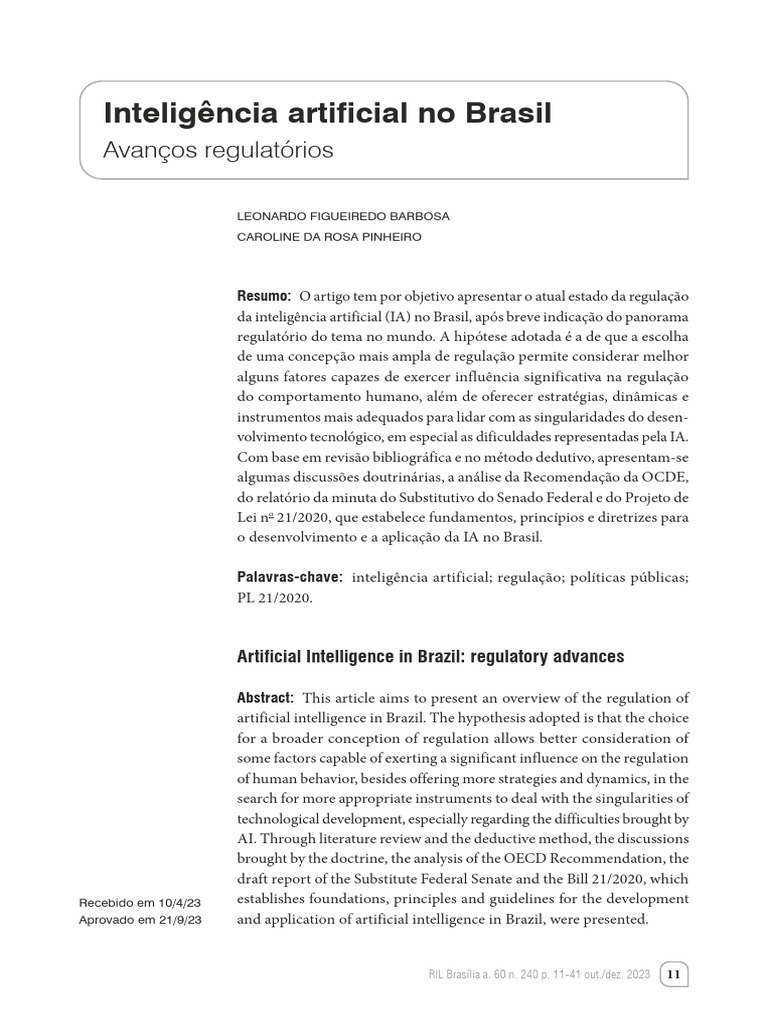 Regulação da Inteligência Artificial no Brasil | PDF | Economia ...