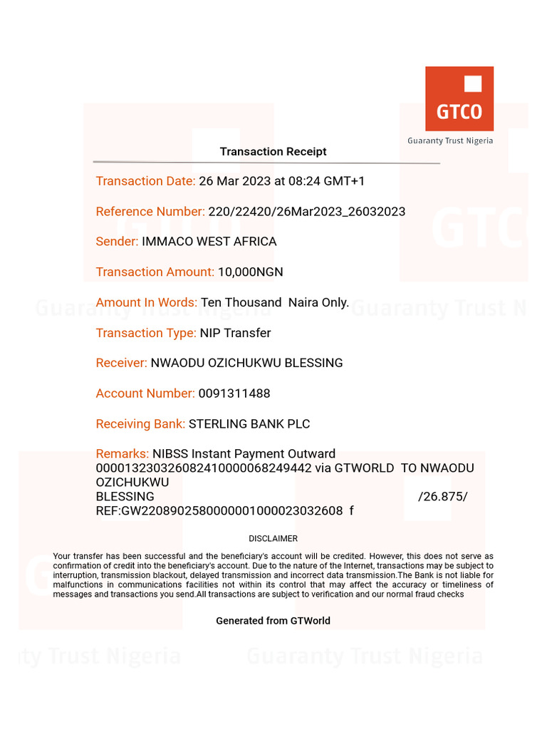 Successful NIP Transfer Receipt | PDF