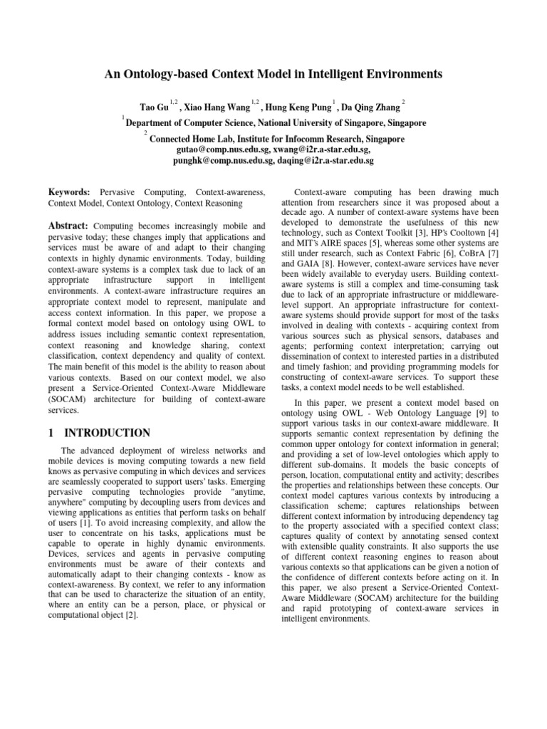 Ontology-Based Context Model for Pervasive Computing | PDF | Conceptual ...