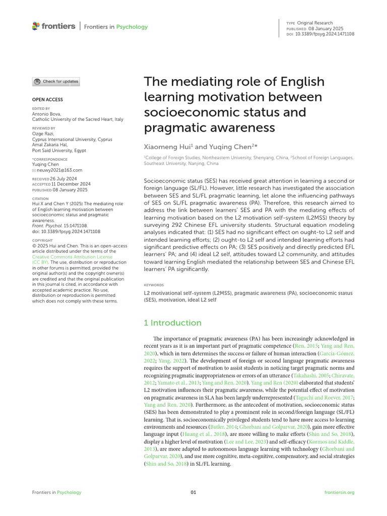 The Mediating Role of English Learning Motivation | PDF | Learning ...