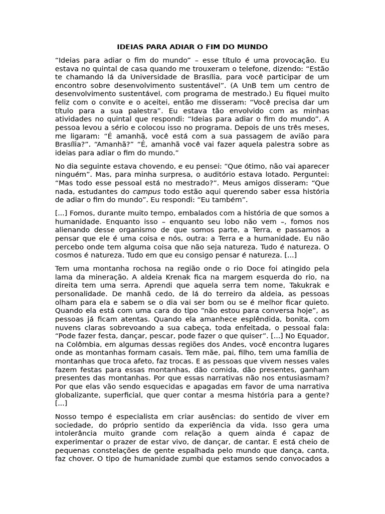Adiando o Fim do Mundo: Reflexões e Ideias | PDF