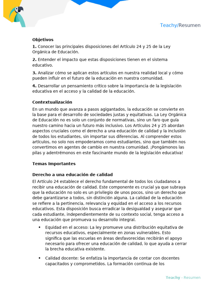 Ley de Educación: Artículos 24 y 25 | PDF | Inclusión (Educación ...