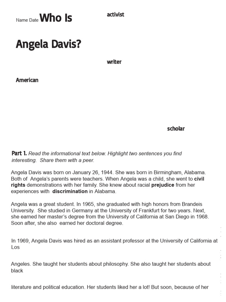 Angela Davis: Activist and Scholar Overview | PDF | Justice | Crime ...