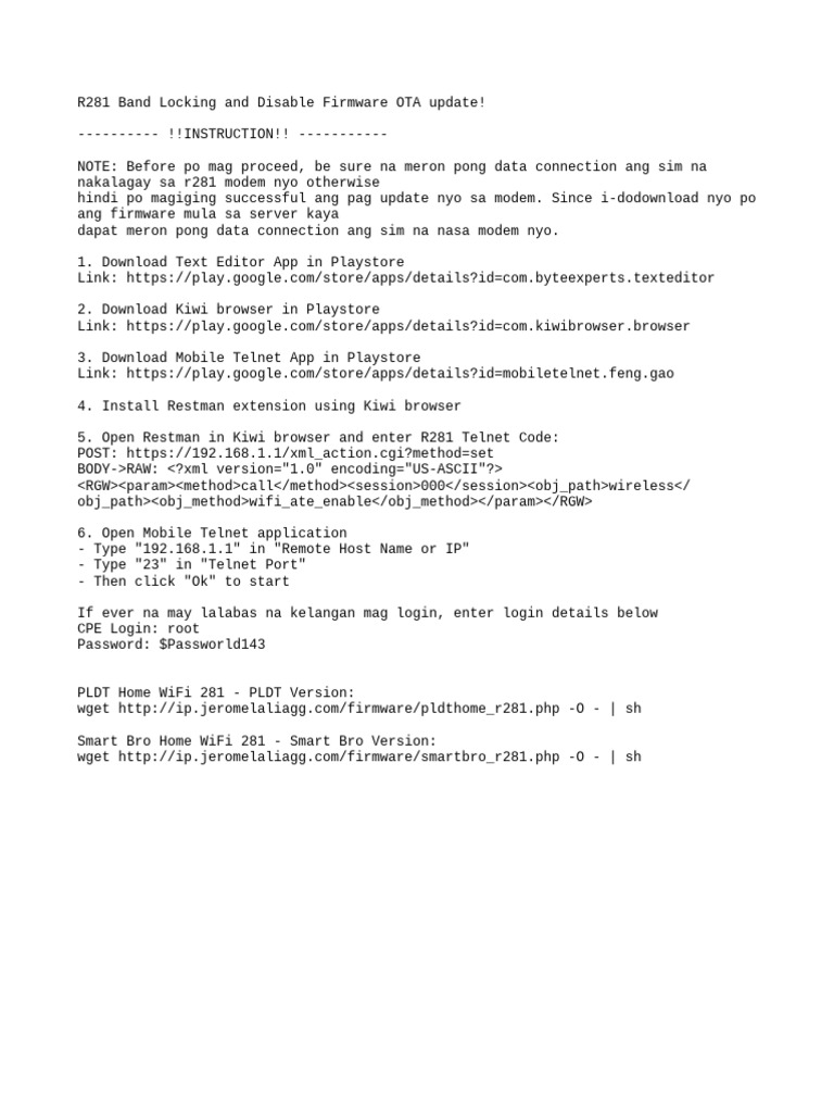 R281 Band Locking & Firmware Update Guide | PDF