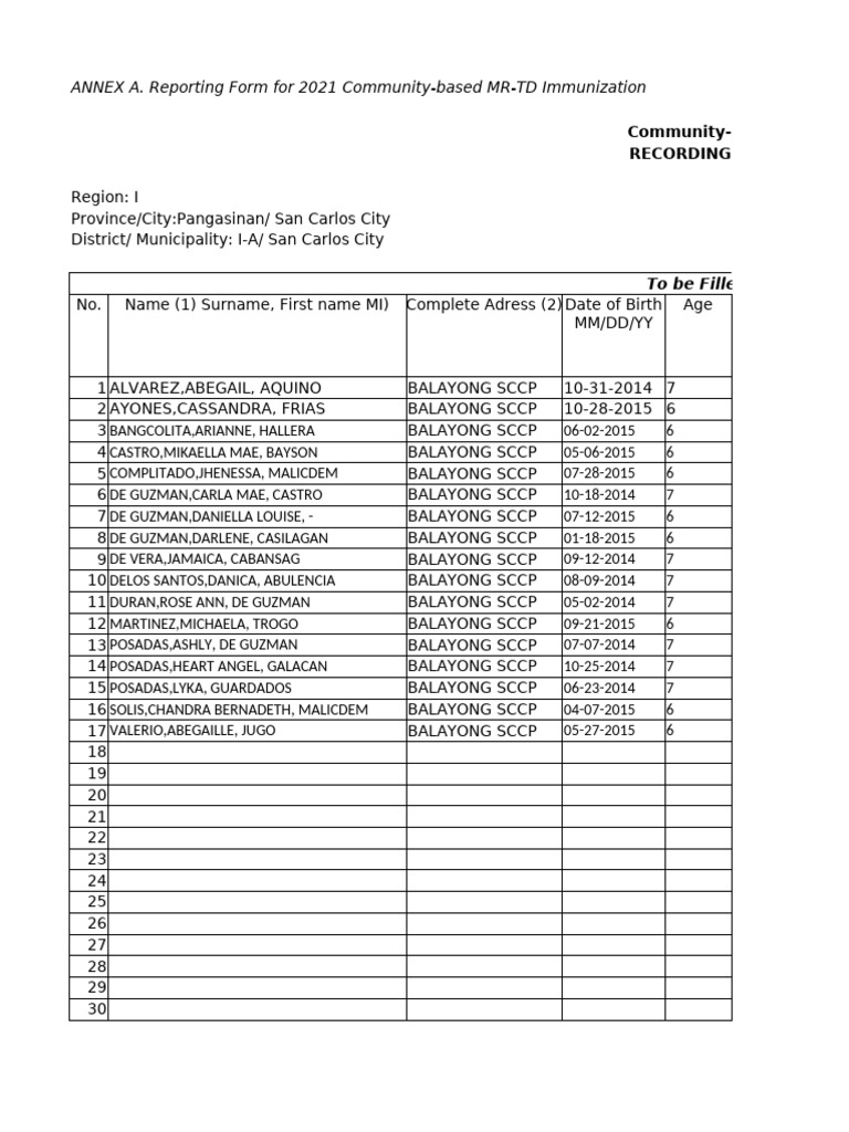 2021 MR-TD Immunization Reporting Form | PDF | Health Policy | Immune ...