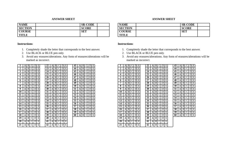 Answer Sheet Instructions Template | PDF