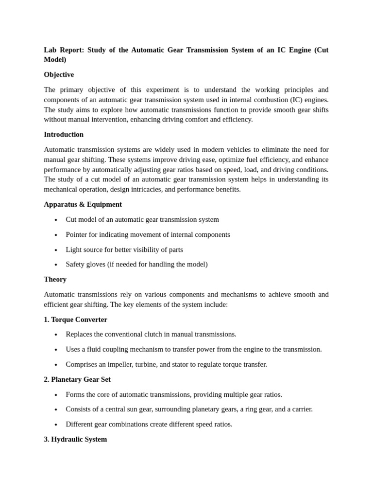 Automatic Gear Transmission System Study | PDF | Automatic Transmission ...