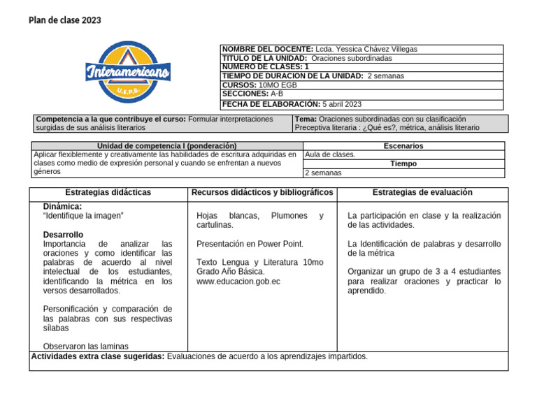 Plan de Clase LyL 2023 | PDF | Aprendizaje | Comunicación humana