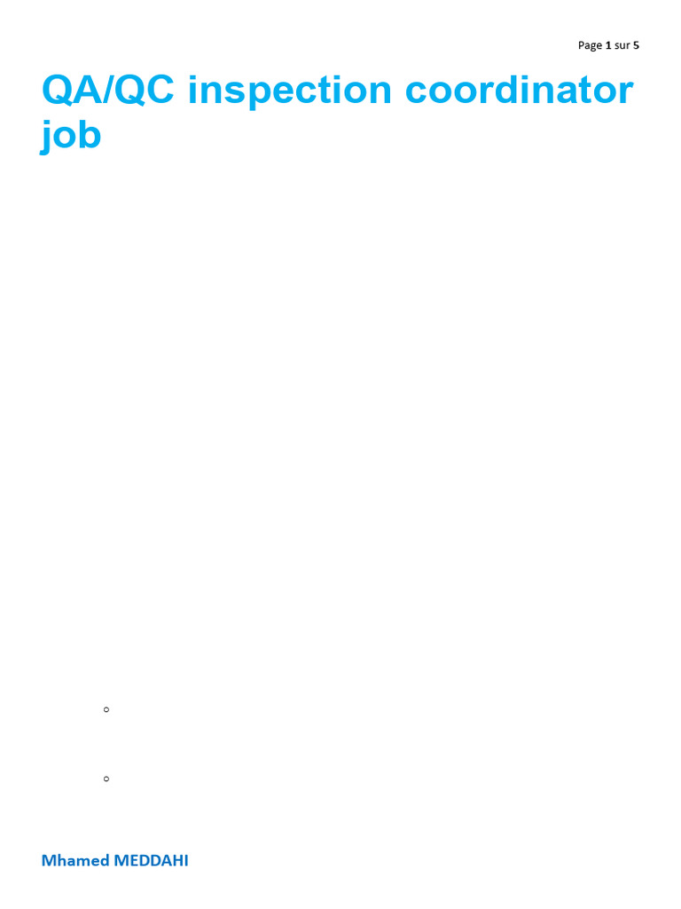 Qa QC Inspection Coordinator Job Description | PDF | Quality Assurance ...