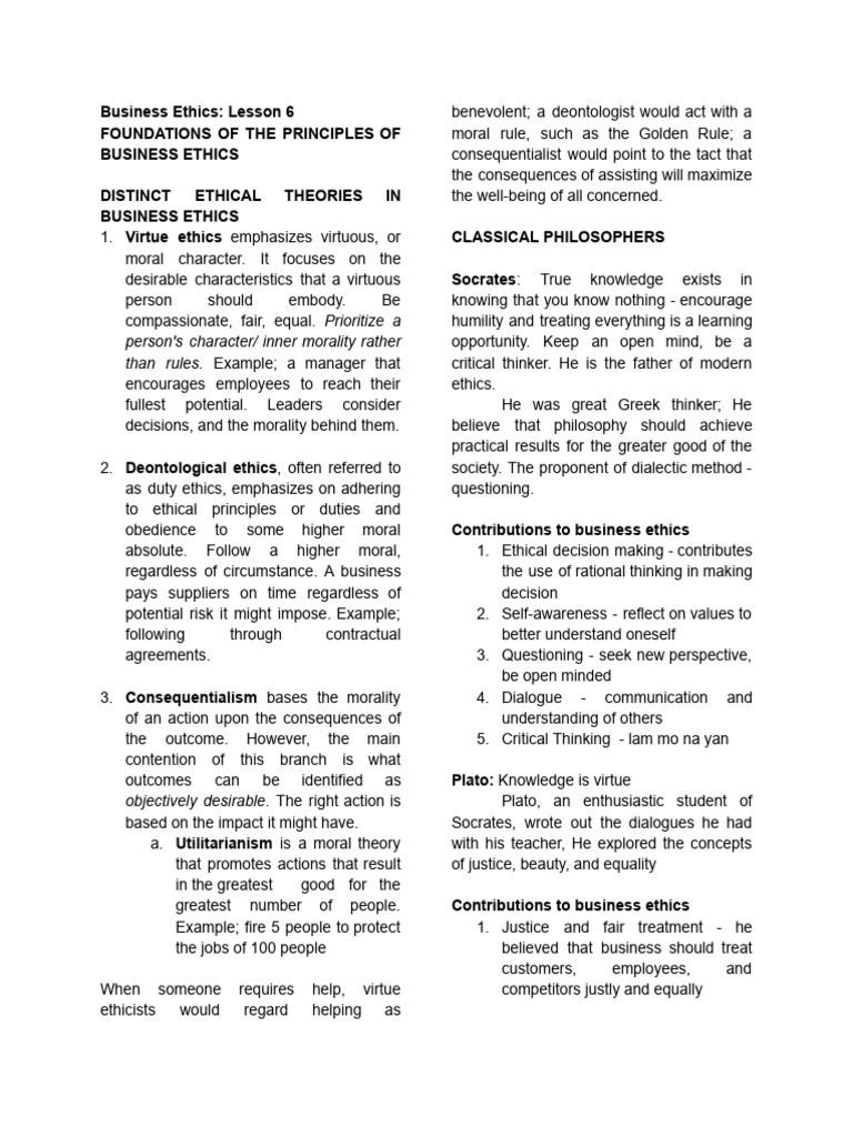 Business Ethics Theories and Influences | PDF | Virtue
