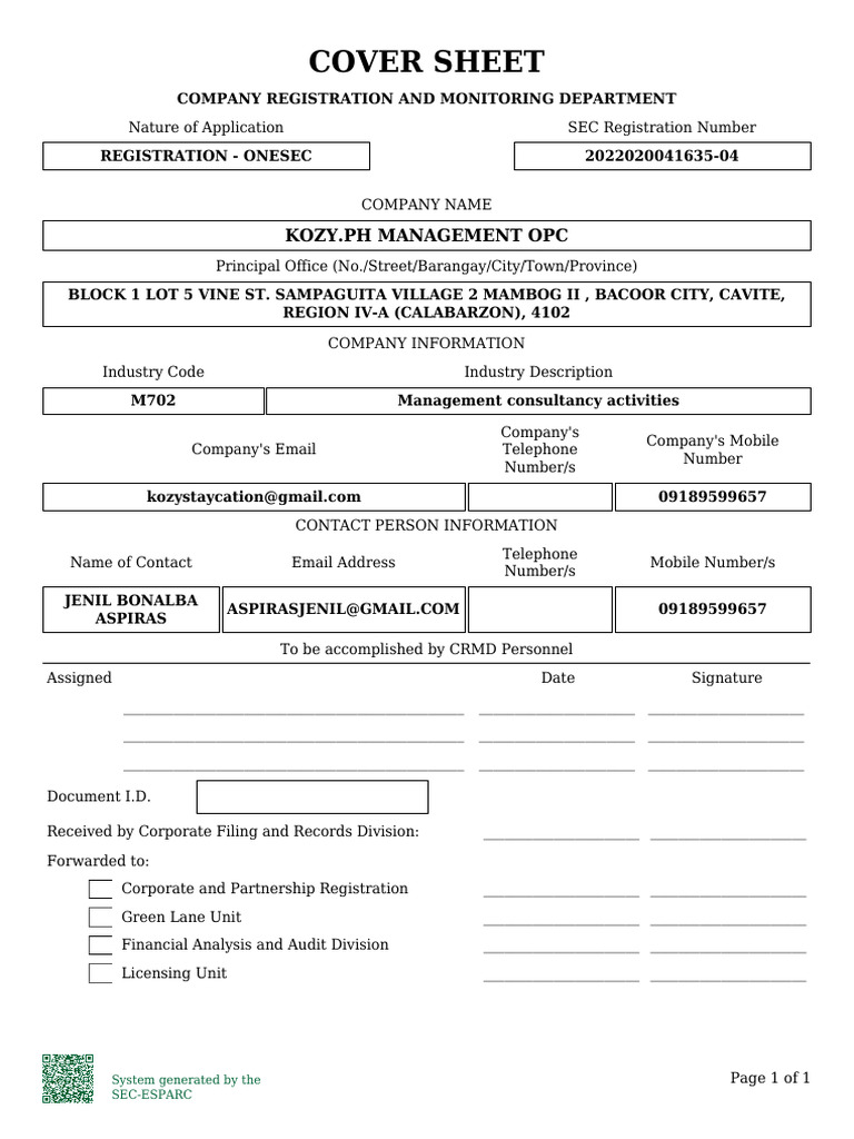 Cover Sheet | PDF
