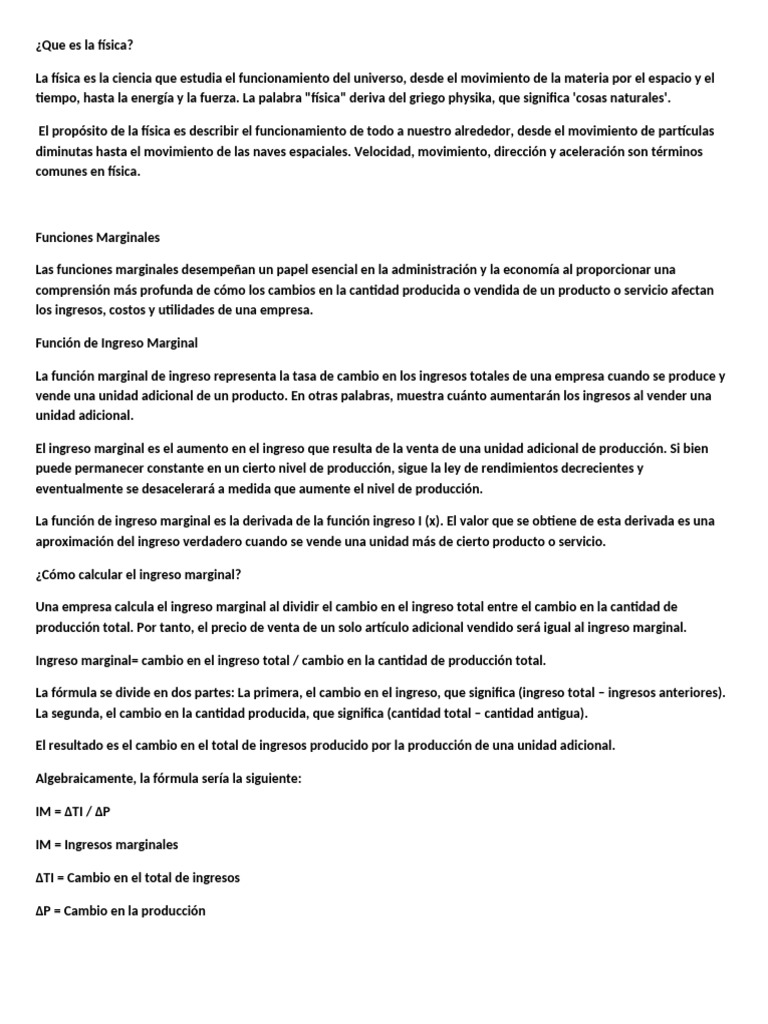 Funciones Marginales en Economía | PDF | Costo marginal | Utilidad marginal