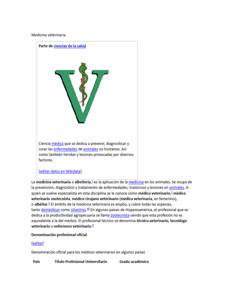 Medicina Veterinaria: Definición y Profesiones | PDF | Medicina Veterinaria