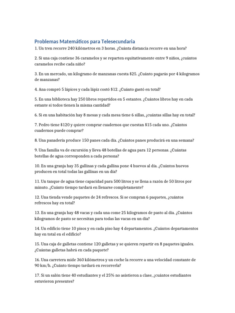 Problemas Matemáticos para Telesecundaria | PDF